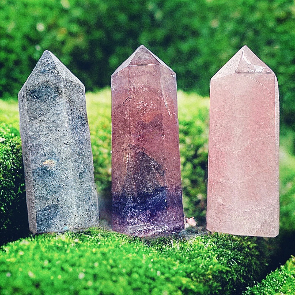 BEAUTIFUL CRYSTALS- FLUORITE, ROSE QUARTZ, & LABRADORITE